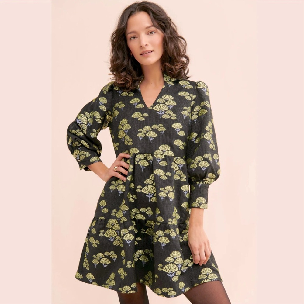 Emily Lovelock Stella Dress in Floral Black and Green